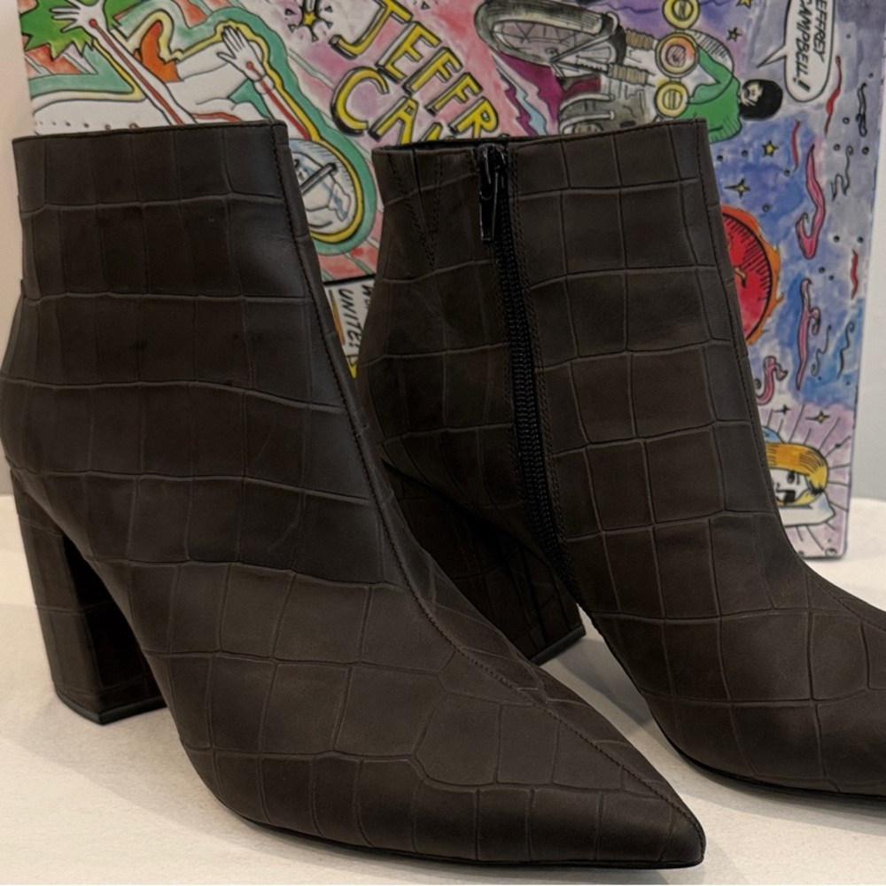 Jeffrey Campbell Croc-Embossed Dark Gray Ankle Booties